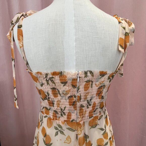 Aqua Lemon Print Tie Strap Mini Dress Size Small - Picture 4 of 8